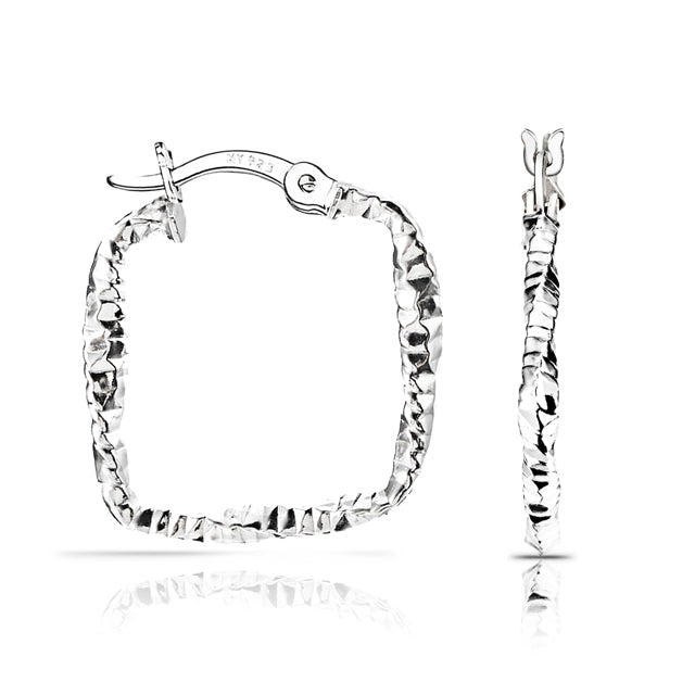 Square Twist Hoops in Sterling Silver