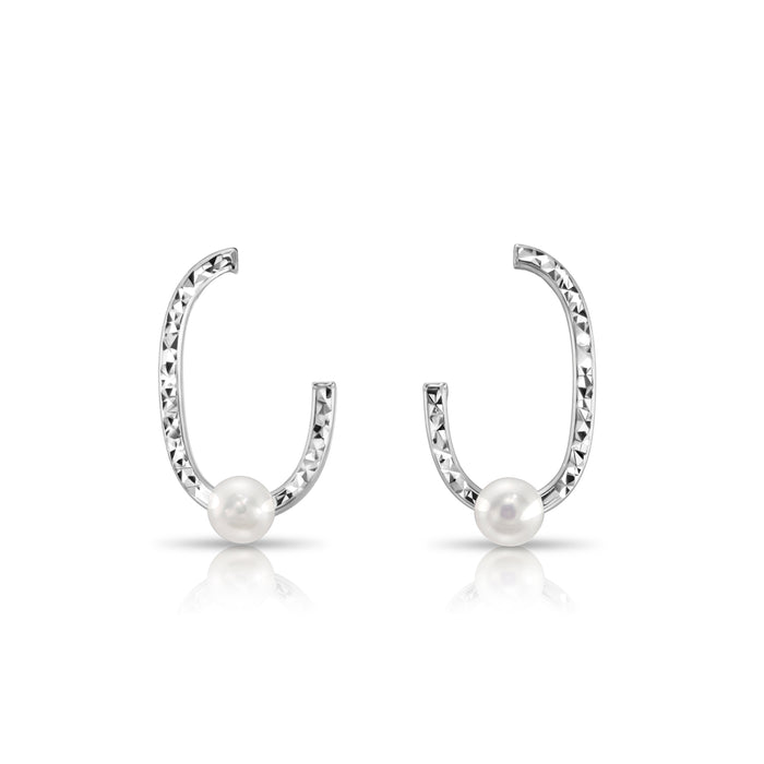 Freshwater Pearl Oval Hoop Earrings in 925 Sterling Silver