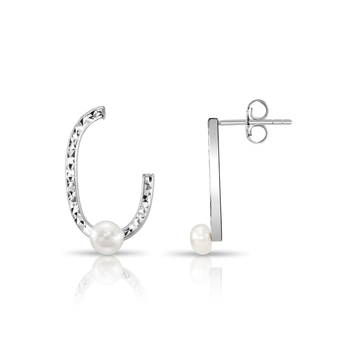 Freshwater Pearl Oval Hoop Earrings in 925 Sterling Silver