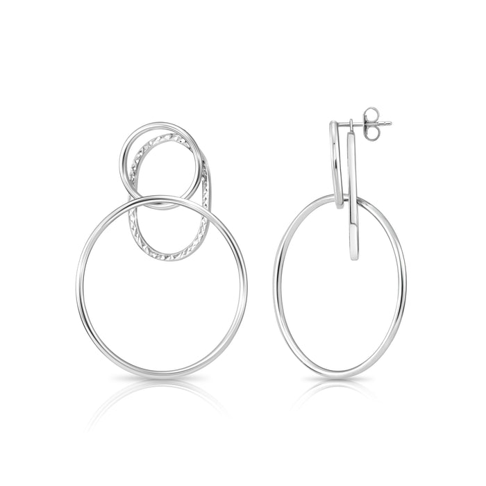 Real Solid Silver Diamond-cut Multi Circle Hoop Studs Earrings