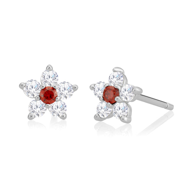 Sterling Silver Cubic Zirconia Birthstone Flower Stud Earring