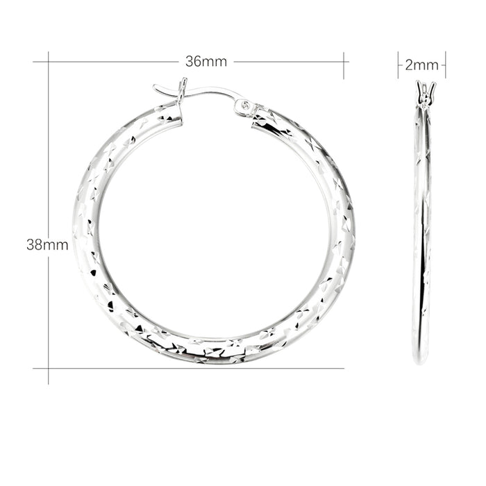 Flat Round Hoop Earrings with Diamond cut in 925 Sterling Silver