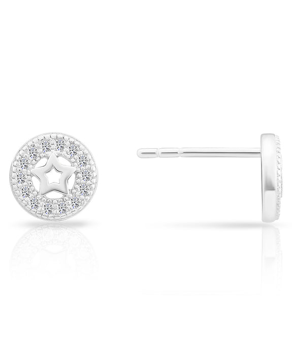Sterling Silver Cubic Zirconia Round Star Stud Earring NYFLE0001
