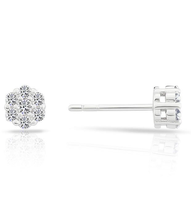Sterling Silver & Cubic Zirconia Round Flower Stud Earring NYFLE0249