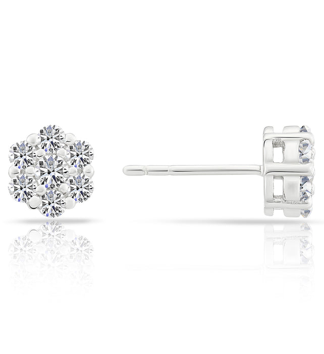 Sterling Silver & Cubic Zirconia Round Flower Stud Earring NYFLE0250