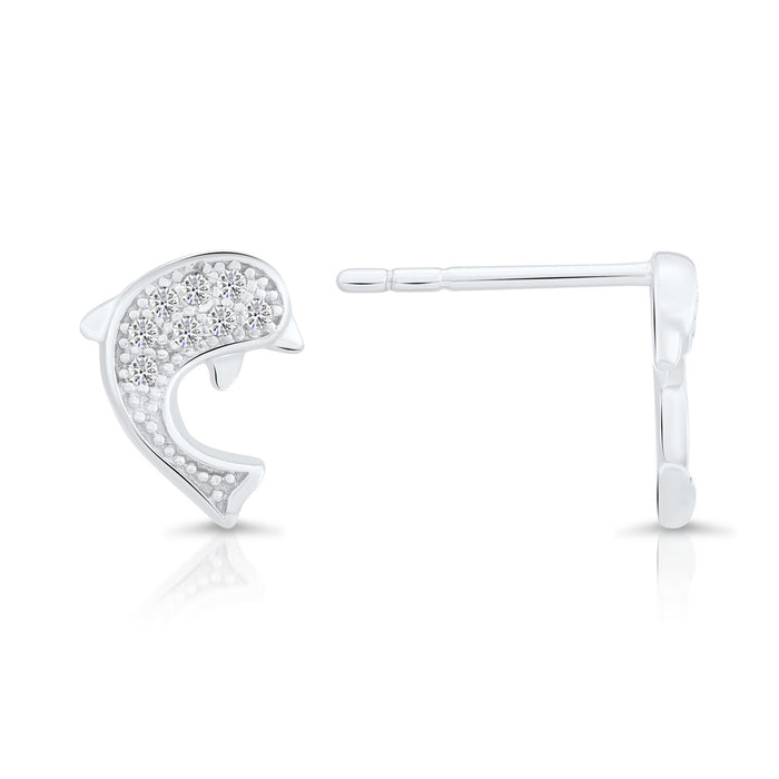 Sterling Silver & Cubic Zirconia Fish/Dolphin Stud Earring NYFLE0889