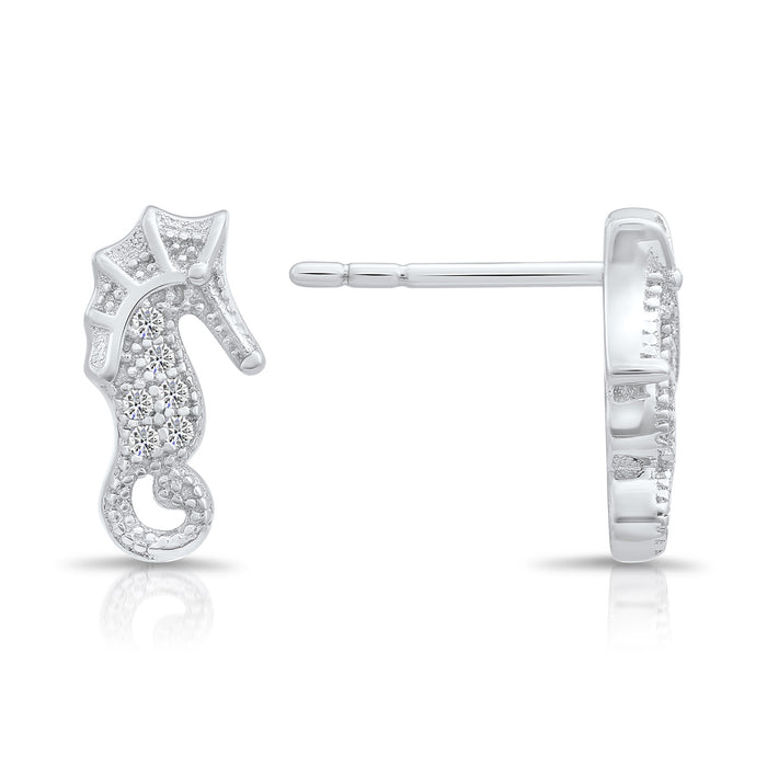 Sterling Silver & Cubic Zirconia Horse Fish Stud Earring NYFLE0890