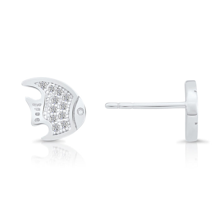 Sterling Silver & Cubic Zirconia fish Stud Earring NYFLE0928