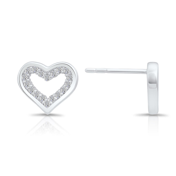 Sterling Silver CZ Open Heart Stud Earring