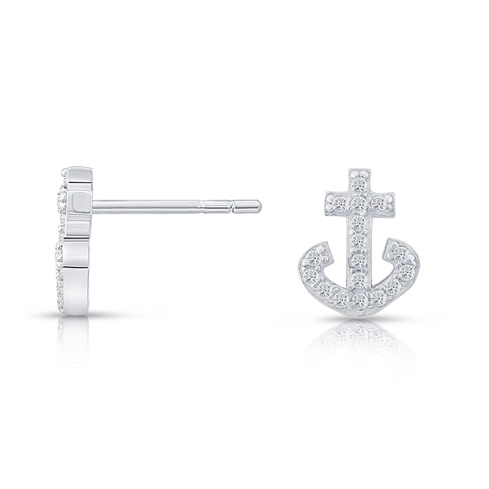 Sterling Silver & Cubic Zirconia Anchor Stud Earring NYFLE1307