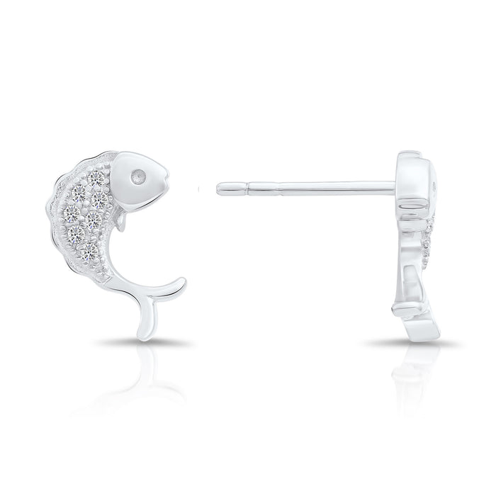 Sterling Silver & Cubic Zirconia Fish Stud Earring NYFLE1371