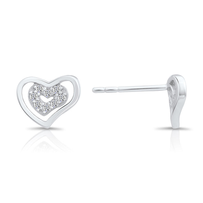 Sterling Silver CZ Heart Stud Earring