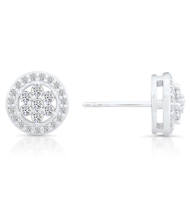 Sterling Silver & Cubic Zirconia Halo Stud Earring NYFLE1974