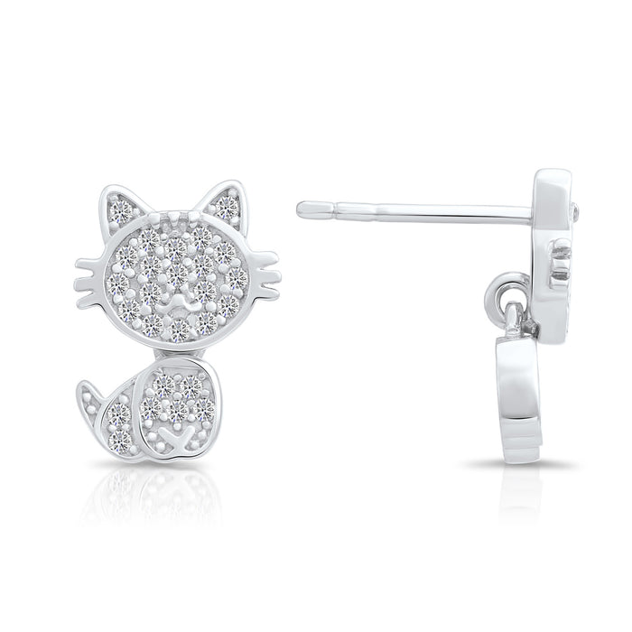 Sterling Silver & Cubic Zirconia Cat Stud Earring NYFLE2419