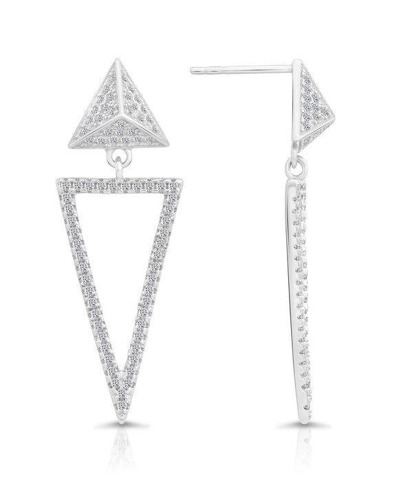 Sterling Silver & Cubic Zirconia Dangling Triangle Stud Earring NYFLE2583