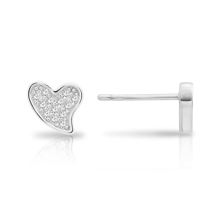 Sterling Silver Pave Set Heart Stud Earring