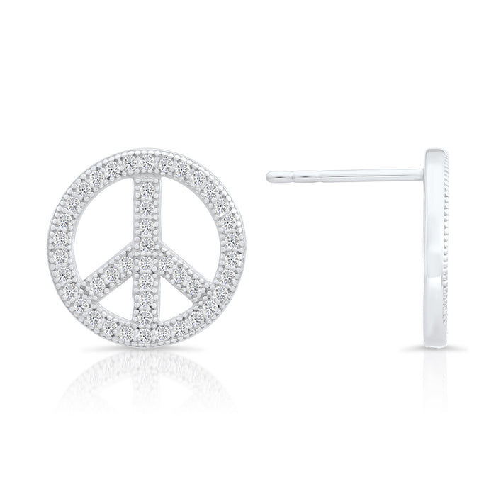 Sterling Silver & Cubic Zirconia Peace Sign Stud Earring NYFLE3130