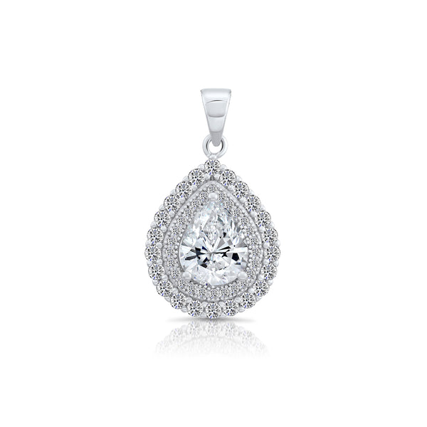 Sterling Silver Tear Drop Cubic Zirconia Pendant