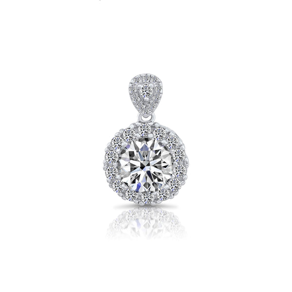 Sterling Silver Round Halo Cubic Zirconia Pendant