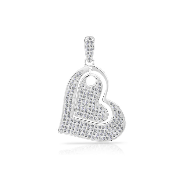 Sterling Silver Large Heart Cubic Zirconia Pendant