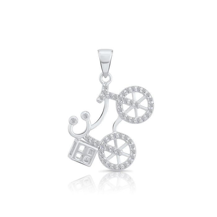 Sterling Silver Bicycle CZ Pendant