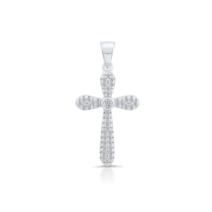 Sterling Silver Puffy Style Cross CZ Pendant