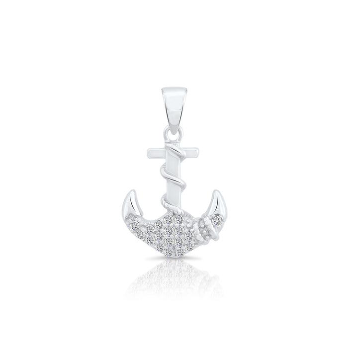 Sterling Silver Anchor CZ Pendant