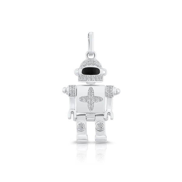 Sterling Silver Robot Cubic Zirconia Pendant