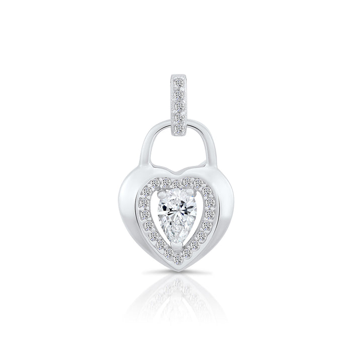 Sterling Silver Heart Lock CZ  Pendant