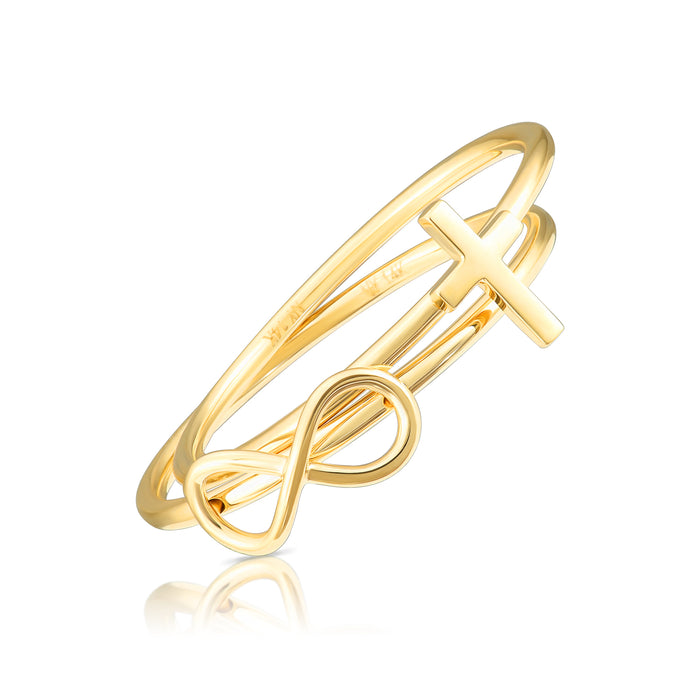 14k Yellow Gold Cross & Infinity Ring Set