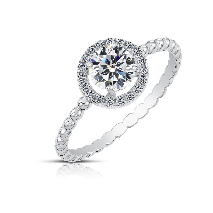 Sterling Silver Round Halo Engagement Ring with Simulated Diamond
