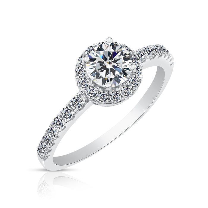 Sterling Silver Solitaire Round Halo Engagement Ring with Simulated Diamond