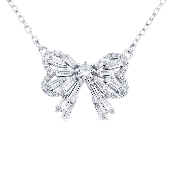 Sterling Silver Bow CZ Necklace - Adjustable NYSE829