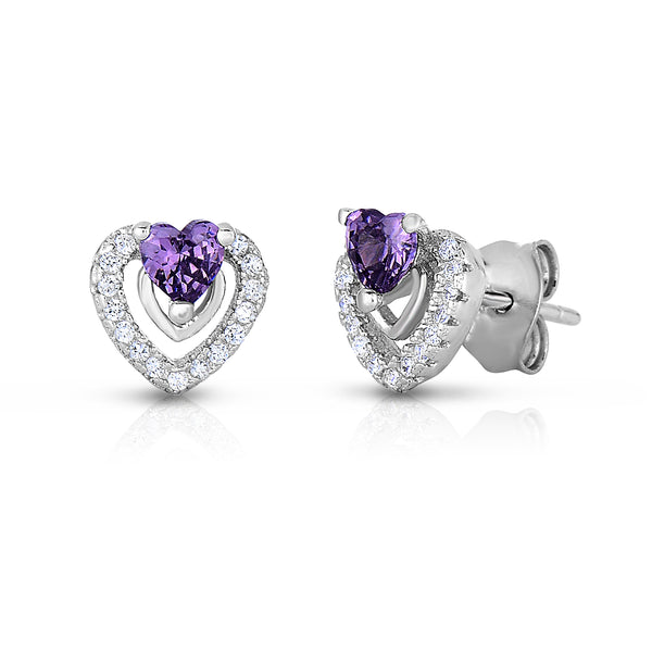 Sterling Silver Cubic Zirconia Birthstone Heart Stud Earring