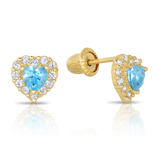 GP5000 14k Yellow Gold Cubic Zirconia Heart Birthstone Stud Earring S90