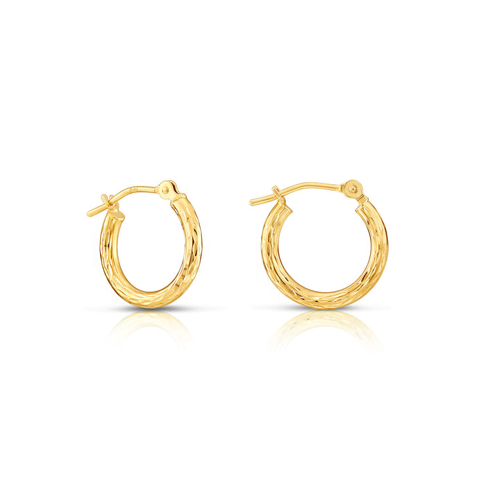 14k Yellow Gold Diamond-Cut Engraved Hoop Earrings