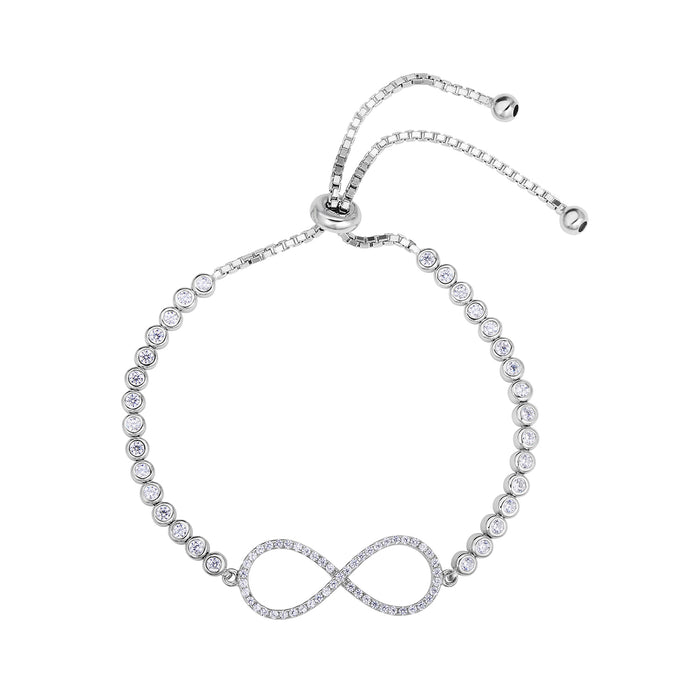 Sterling Silver Infinity Bracelet with CZ and Box Chain - Adjustable