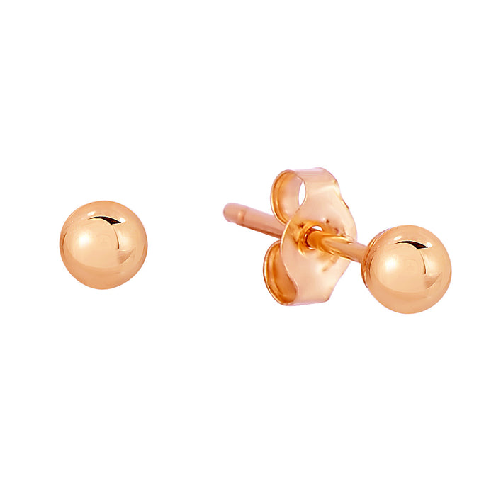 14k Rose Gold Ball Stud Earrings with Pushback
