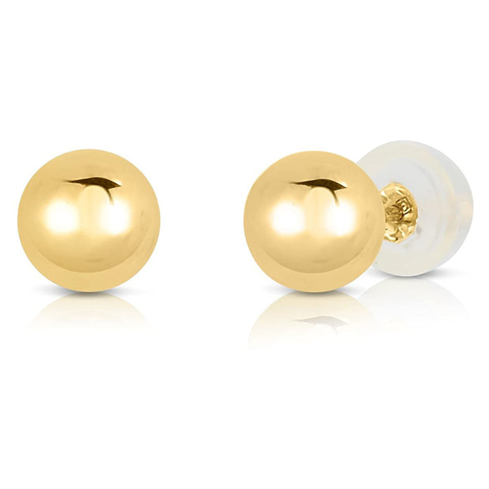 14k Yellow Gold Ball Stud Earrings with Gold Silicone Backing