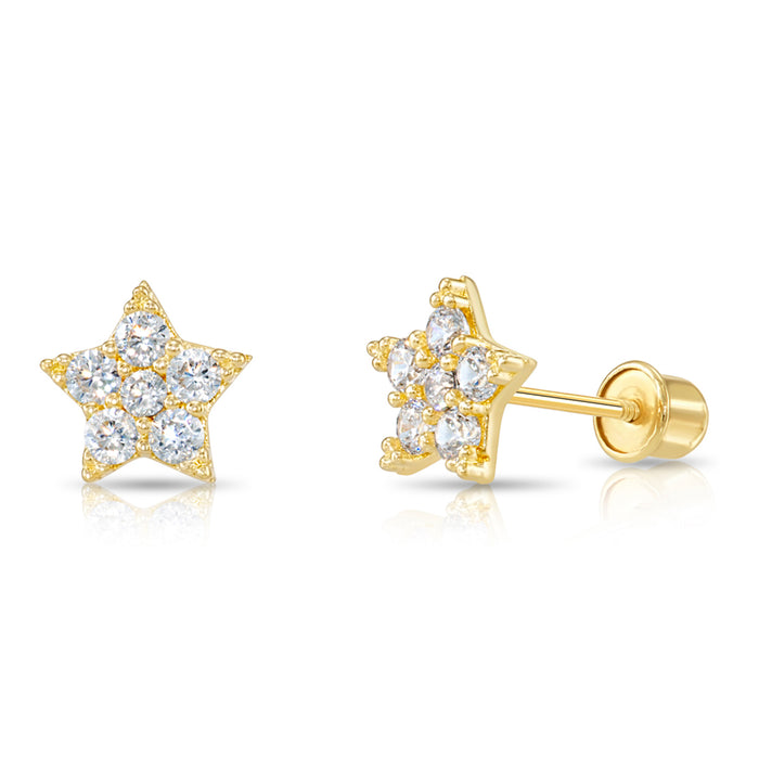 14k Gold Star Stud CZ Earrings