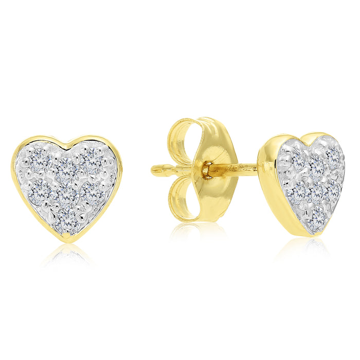 14K Solid Gold Heart Shape Diamond Stud Earring