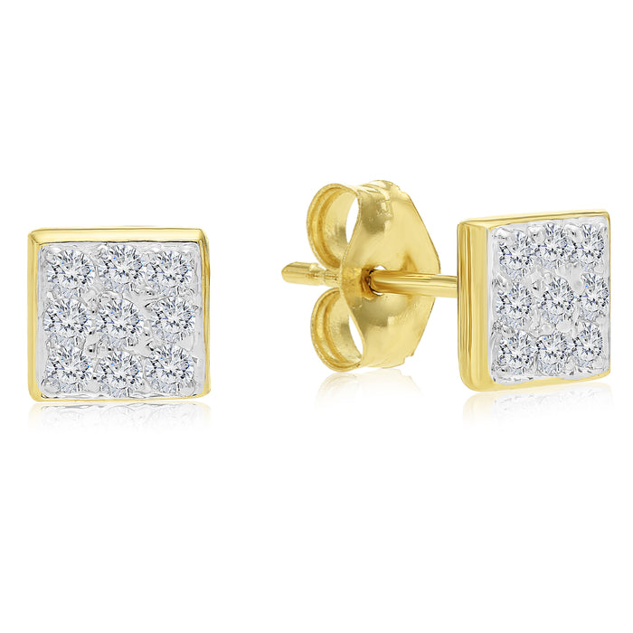14K Solid Gold Square Shape Diamond Stud Earring