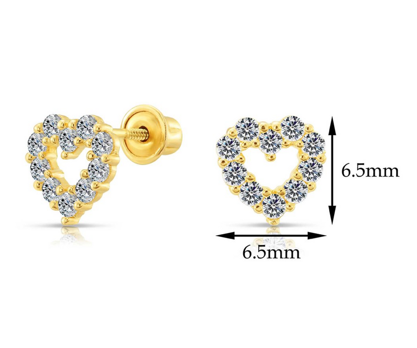 10k Yellow Gold Heart CZ Stud Earrings