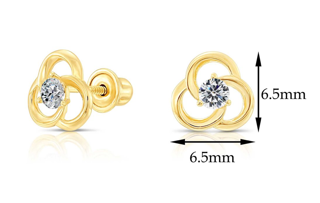 10k Yellow Gold Flower CZ Stud Earrings