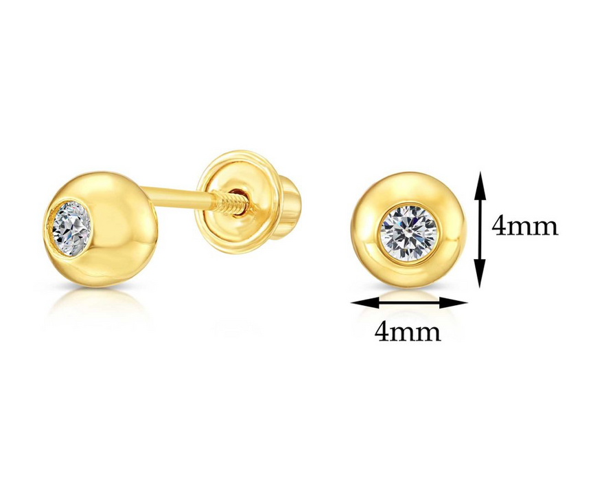 10k Yellow Gold Half Ball CZ Stud Earrings
