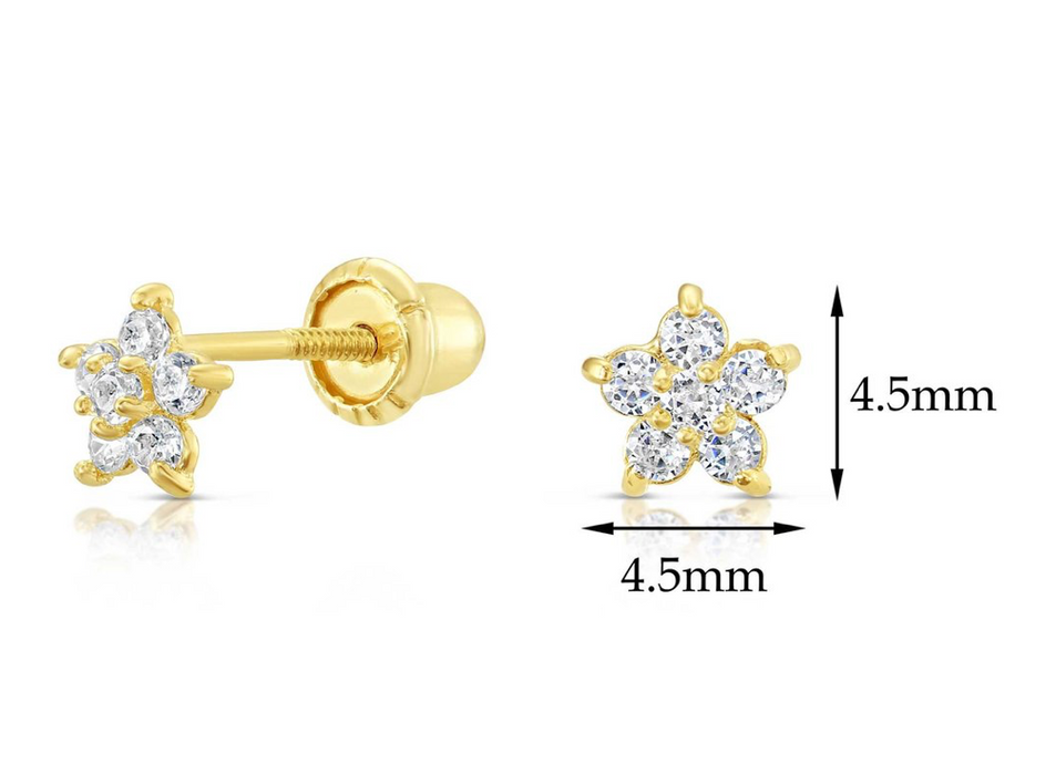 10k Yellow Gold CZ Flower Stud Earrings