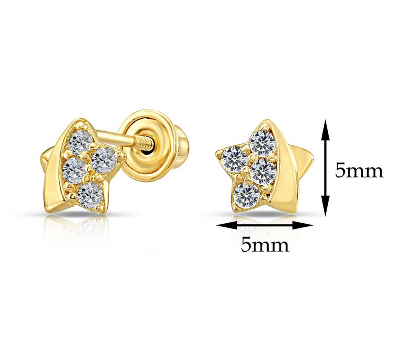10k Yellow Gold Star Stud Earrings with CZ