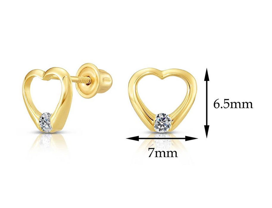 10k Yellow Gold Heart Stud Earrings with Cz