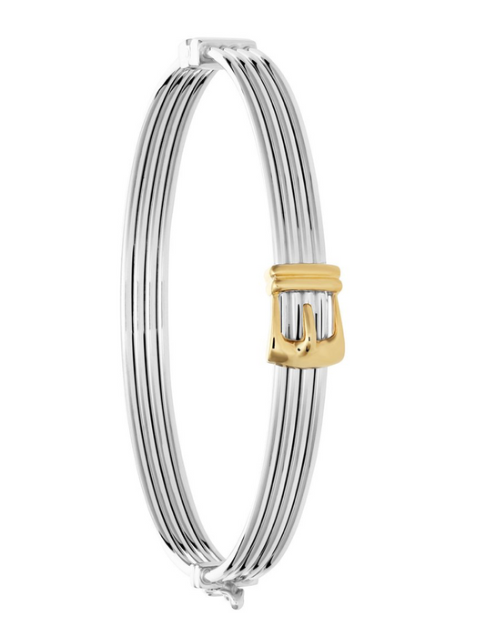 925 Sterling Silver Two-tone Hinged Buckle Bracelet