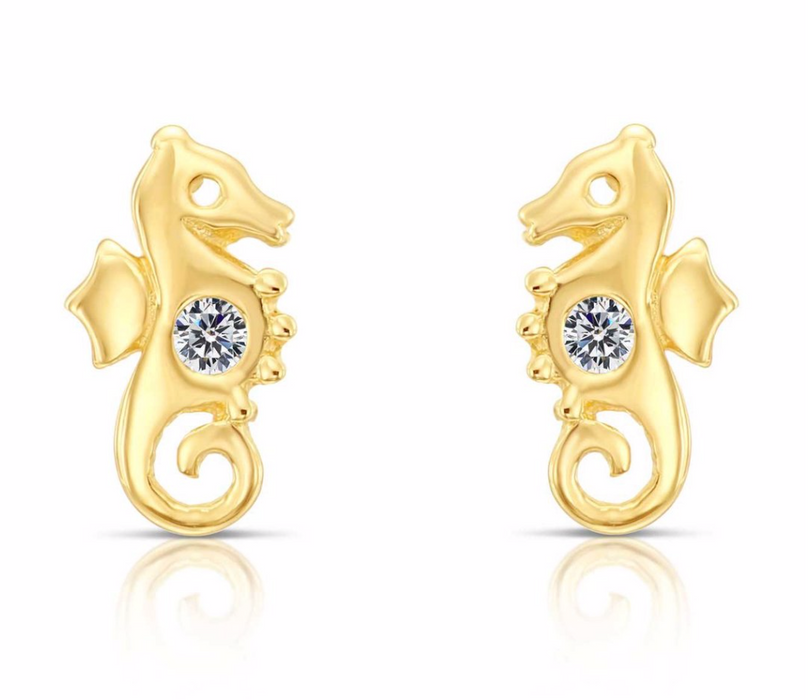 10k Yellow Gold Seahorse Stud Earrings